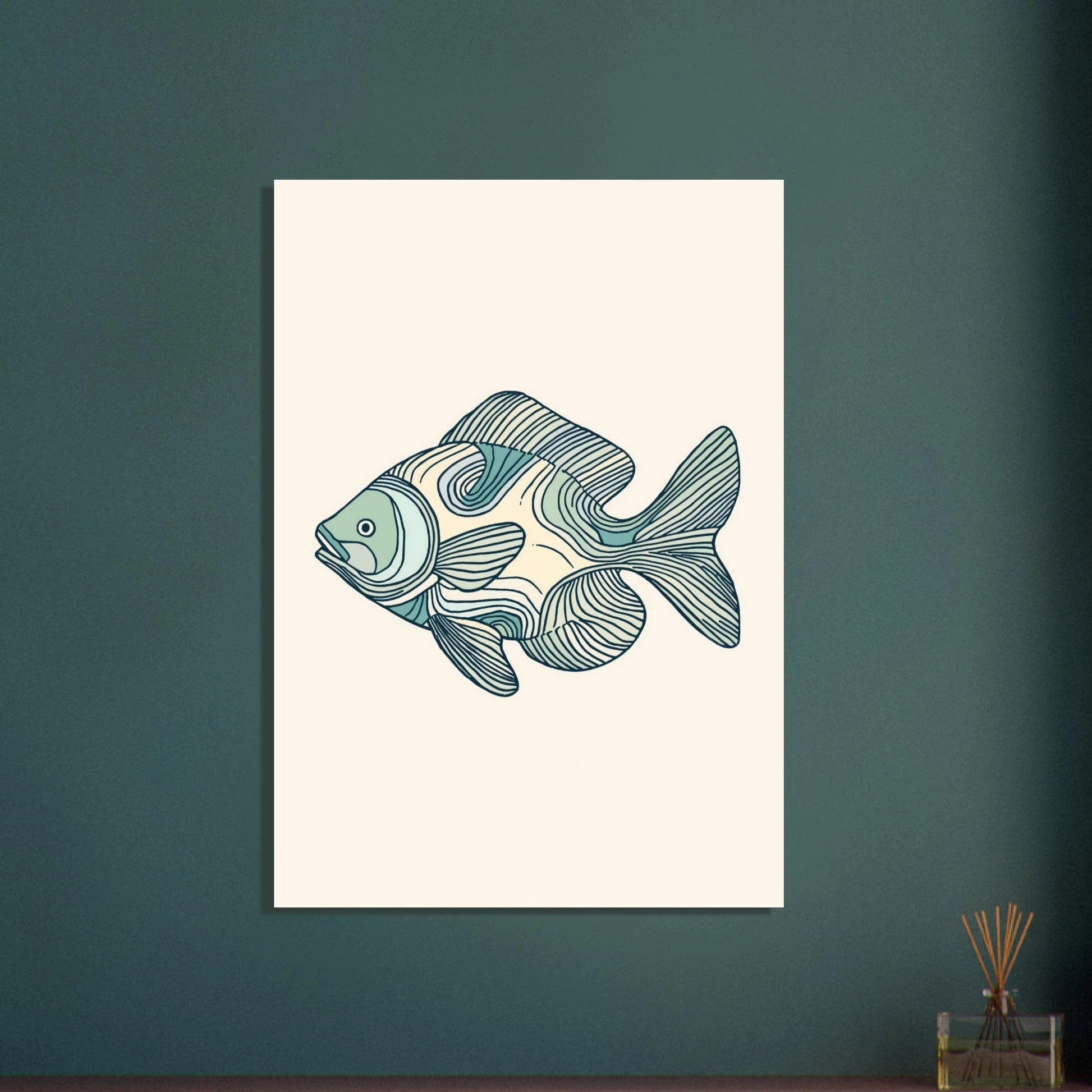 Stiliserad fisk med flytande konturlinjer, konstnärlig och harmonisk design.