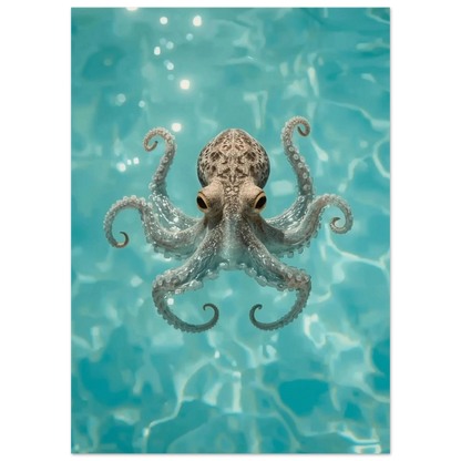 Närbild på bläckfisk som simmar i ljusblått hav, fotorealistisk poster