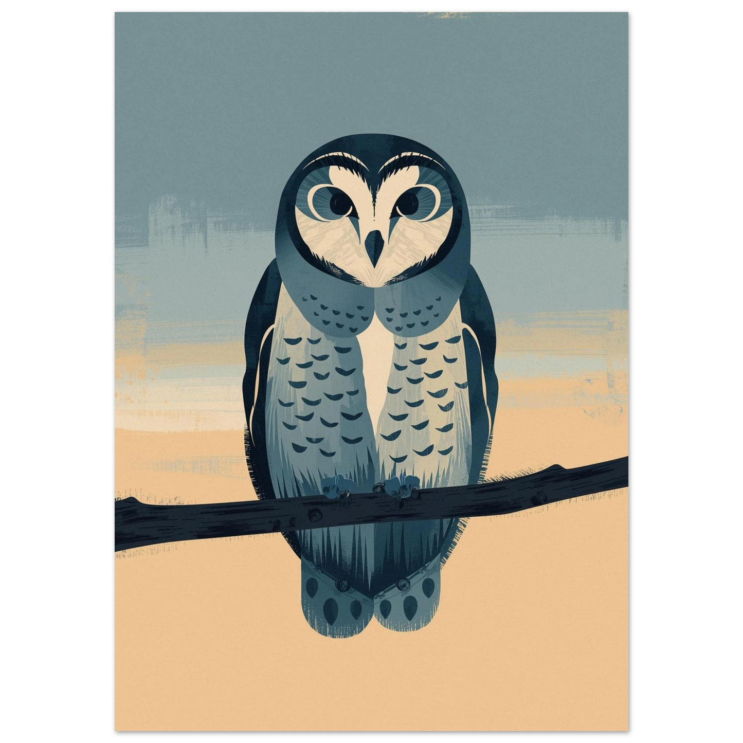 Uggla med stora ögon i minimalistisk illustration – blått djurmotiv