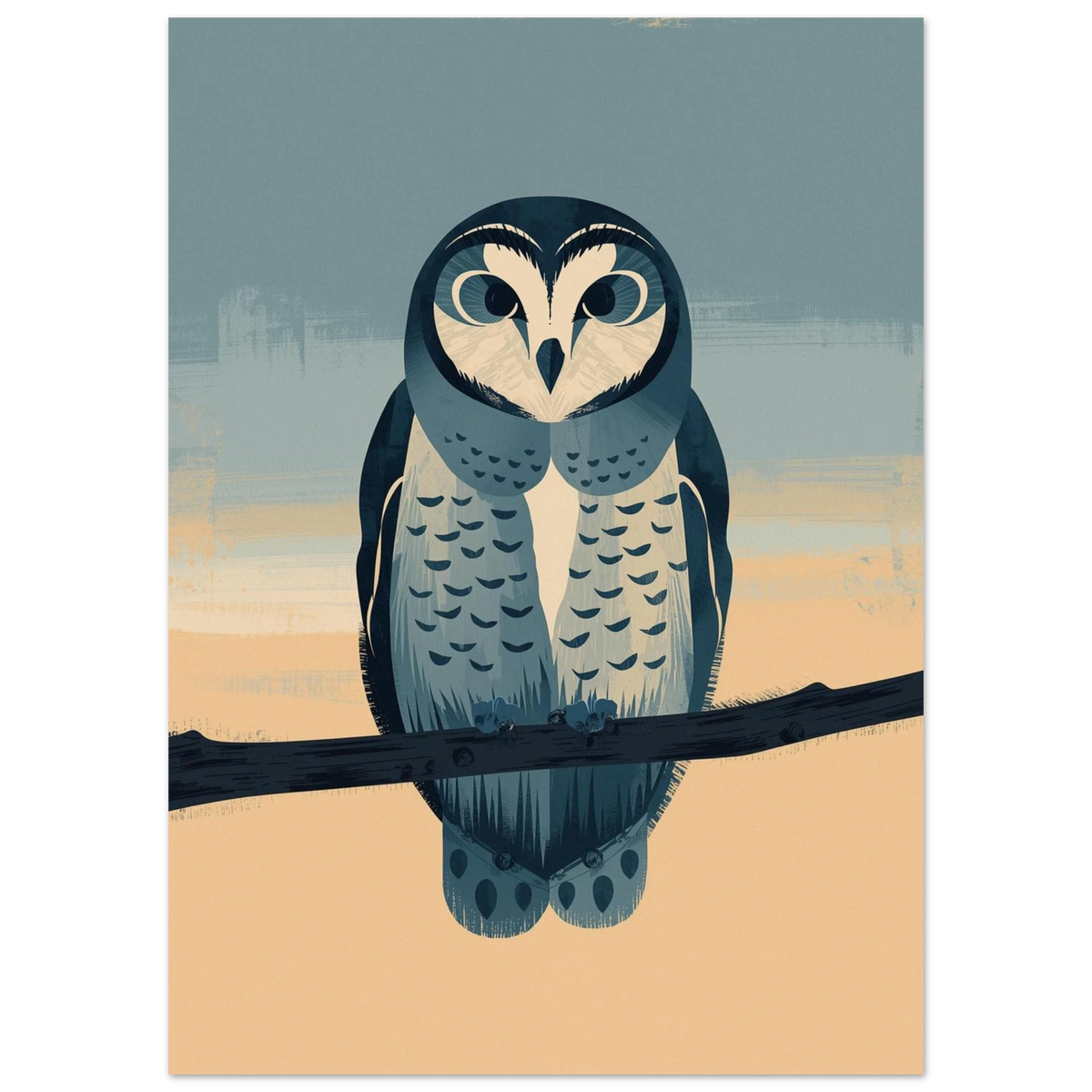 Uggla med stora ögon i minimalistisk illustration – blått djurmotiv