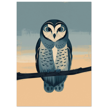 Uggla med stora ögon i minimalistisk illustration – blått djurmotiv