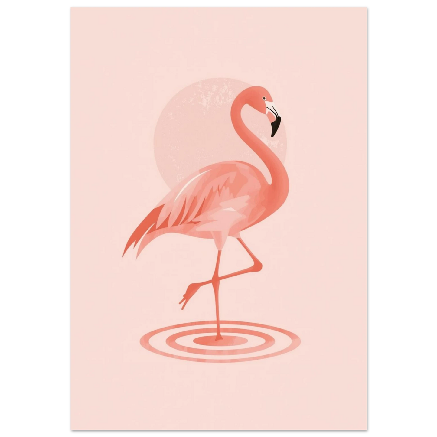 Rosa flamingo på ett ben i vatten – minimalistisk grafisk poster