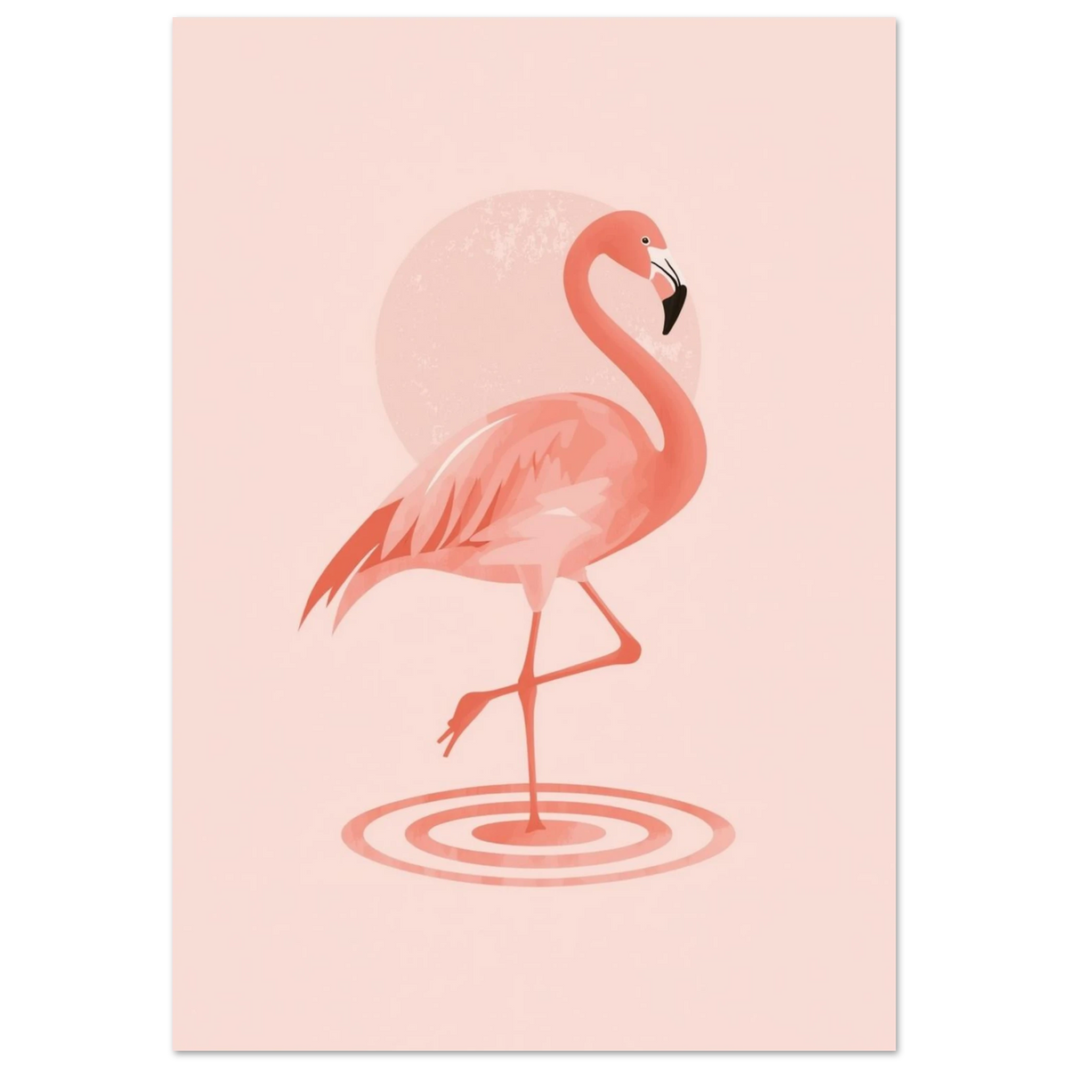 Rosa flamingo på ett ben i vatten – minimalistisk grafisk poster