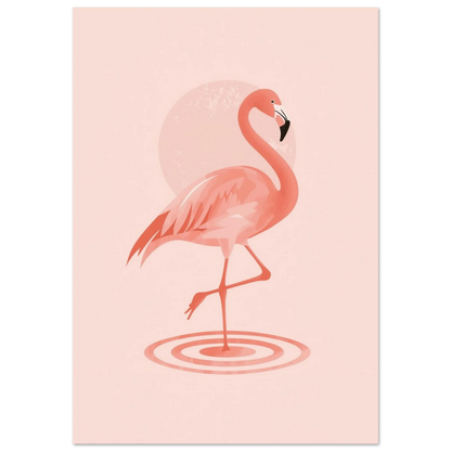 Rosa flamingo på ett ben i vatten – minimalistisk grafisk poster