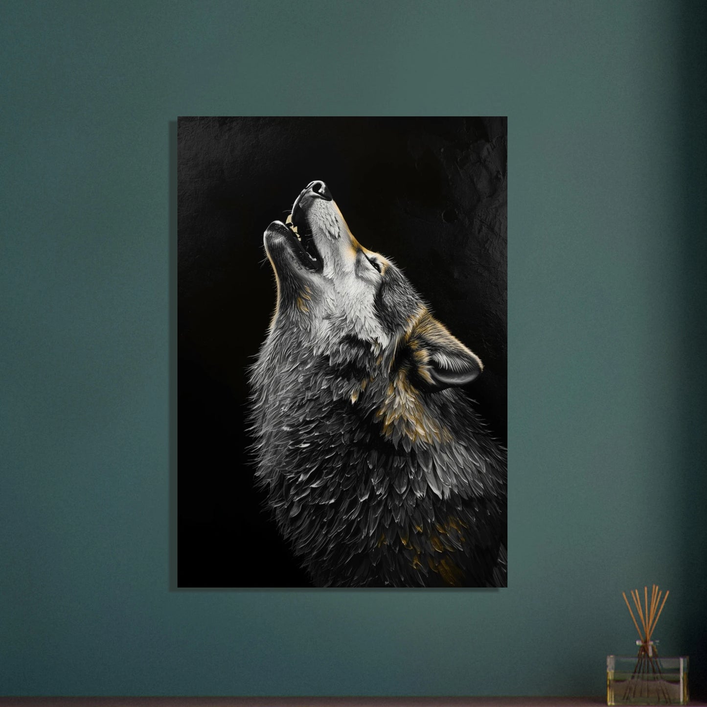 Ylande varg i impasto-stil, uttrycksfullt djurmotiv med kraftfull stämning