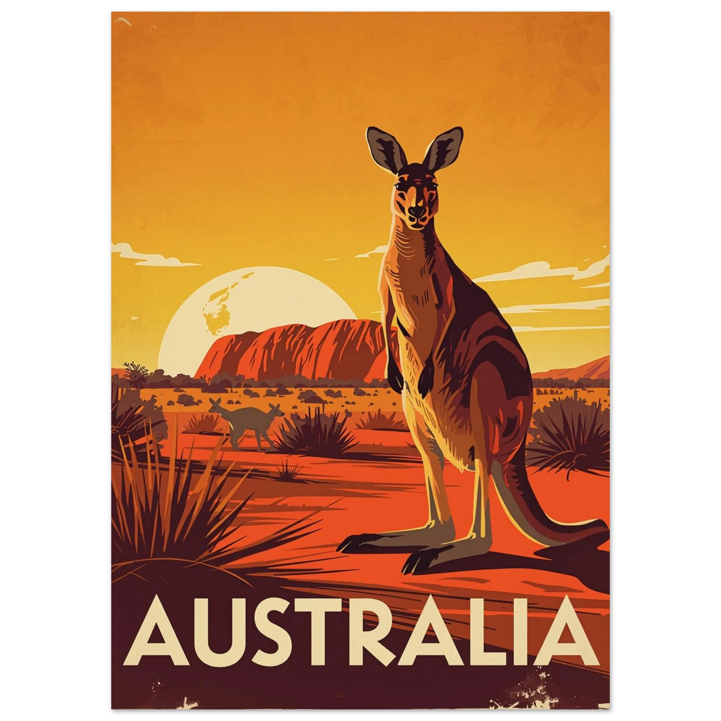 Australiensisk känguru i ökenlandskap med röd sand – grafiskt djurmotiv