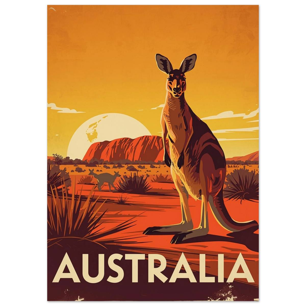 Australiensisk känguru i ökenlandskap med röd sand – grafiskt djurmotiv