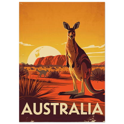 Australiensisk känguru i ökenlandskap med röd sand – grafiskt djurmotiv