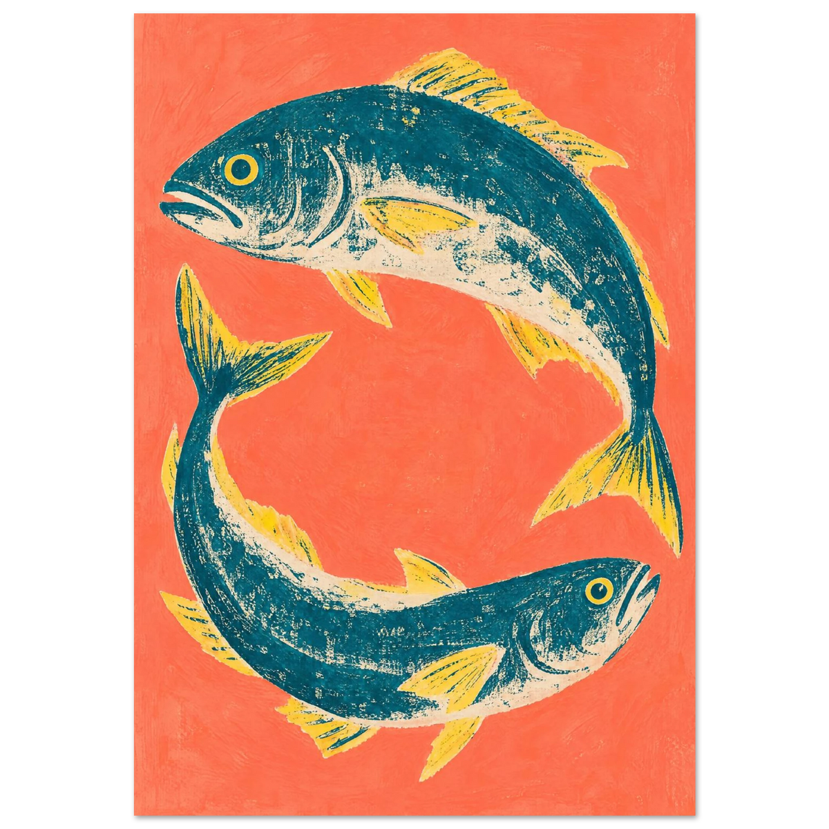 Tonfisk i grafisk cirkelkomposition på varm korallfärgad bakgrund