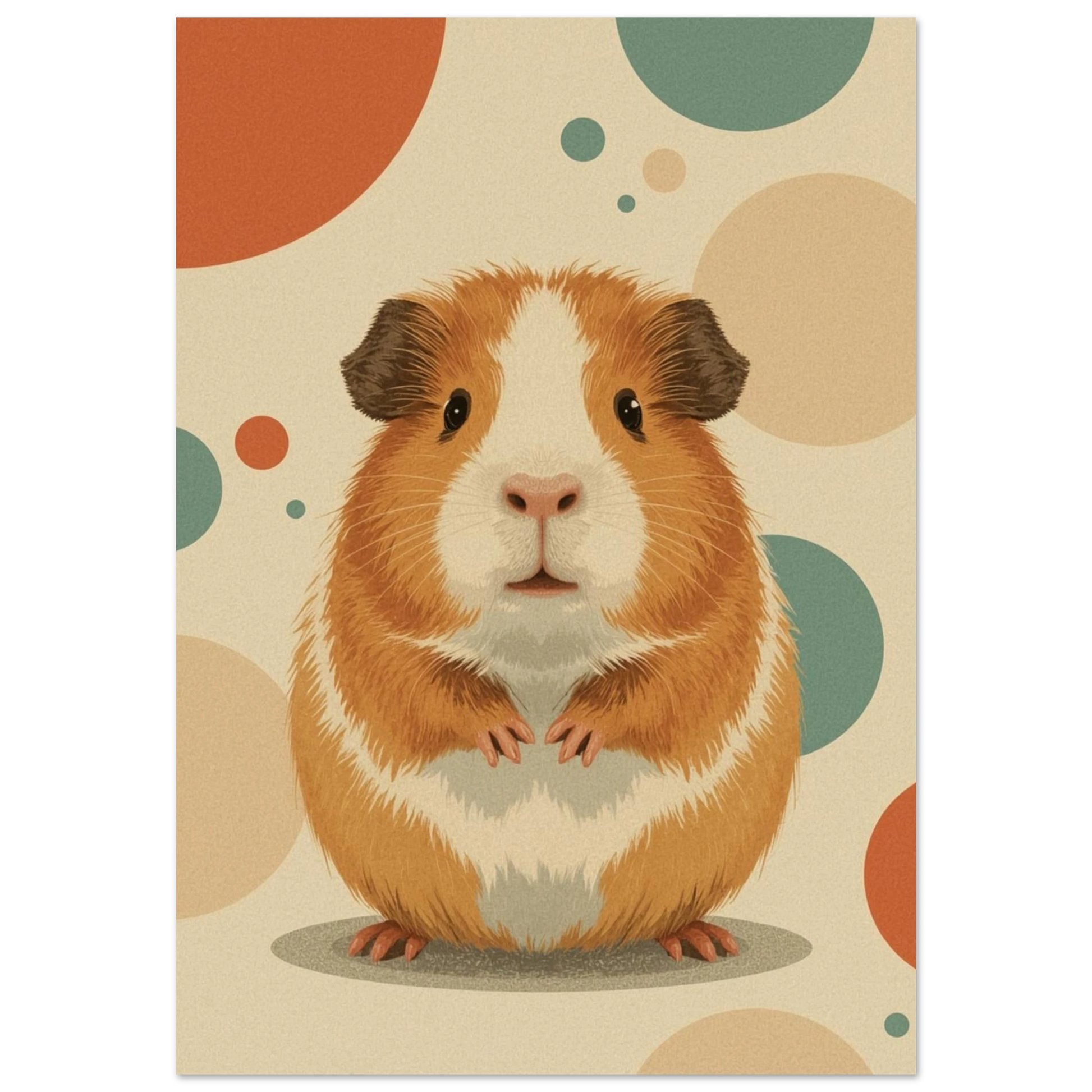Illustrerat marsvin framför färgade cirklar – Retro poster