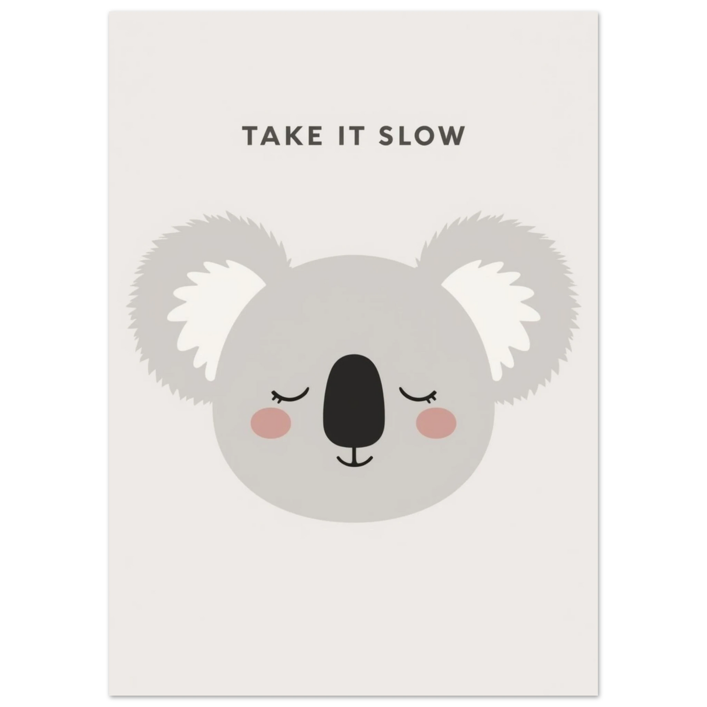 Närbild på illustrerad koala med rosa kinder på ljus bakgrund