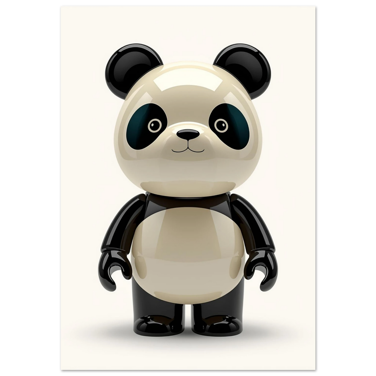 Glansig pandafigur i 3D-stil mot en ljust krämvit bakgrund