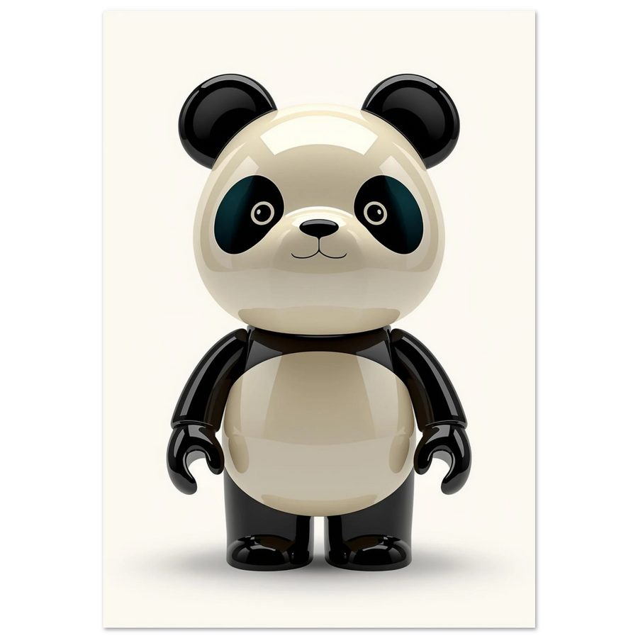 Glansig pandafigur i 3D-stil mot en ljust krämvit bakgrund