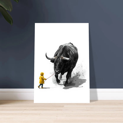 Kraftfull tjur i minimalistisk illustration med stänk av färg