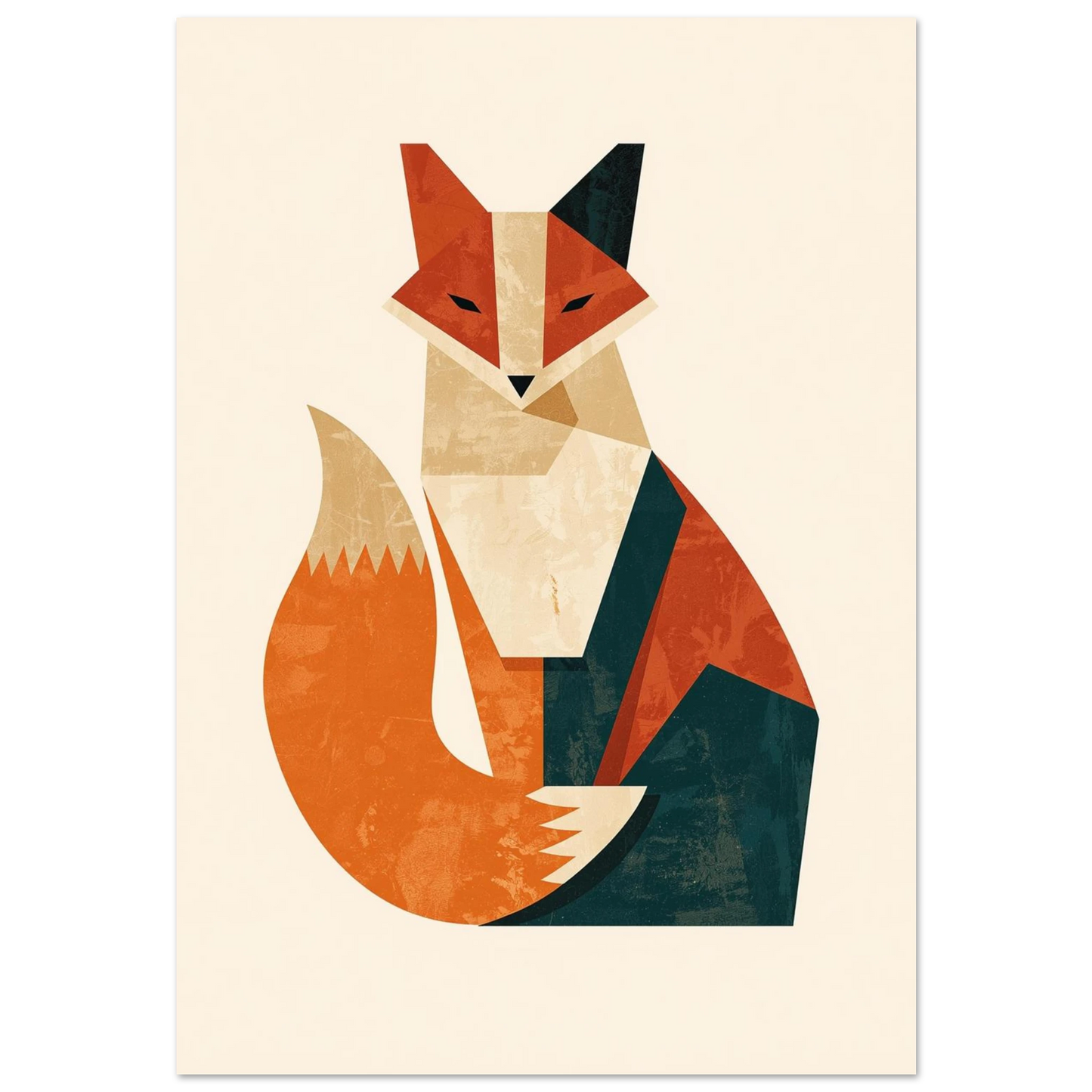 Geometrisk rävposter med orangea och mörkblå färgblock på beige bakgrund