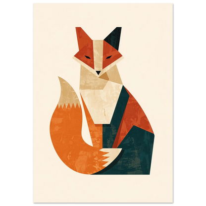 Geometrisk rävposter med orangea och mörkblå färgblock på beige bakgrund