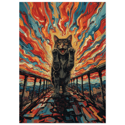 Färgstark djurtavla föreställande en ropande katt i intensiv expressionistisk stil