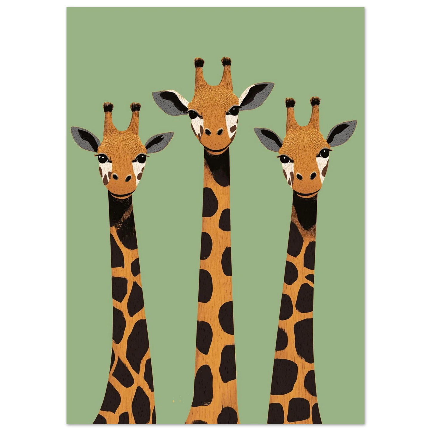 Närbild på giraffmotiv med tre vänliga ansikten, modern djurposter