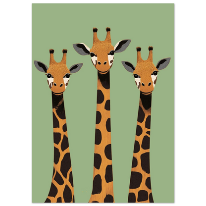 Närbild på giraffmotiv med tre vänliga ansikten, modern djurposter