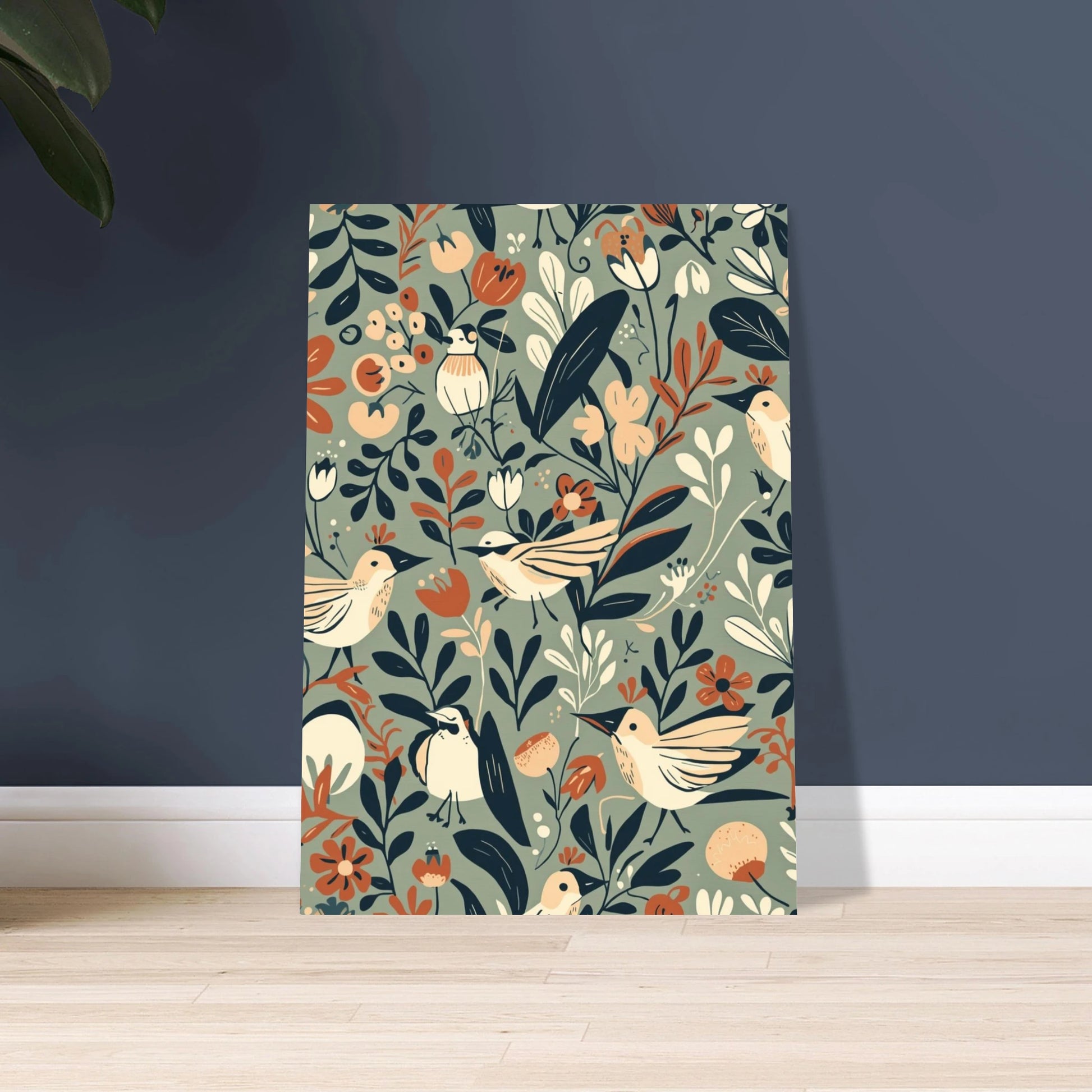 Småfåglar i skandinaviskt mönster, retro design, lugn stämning