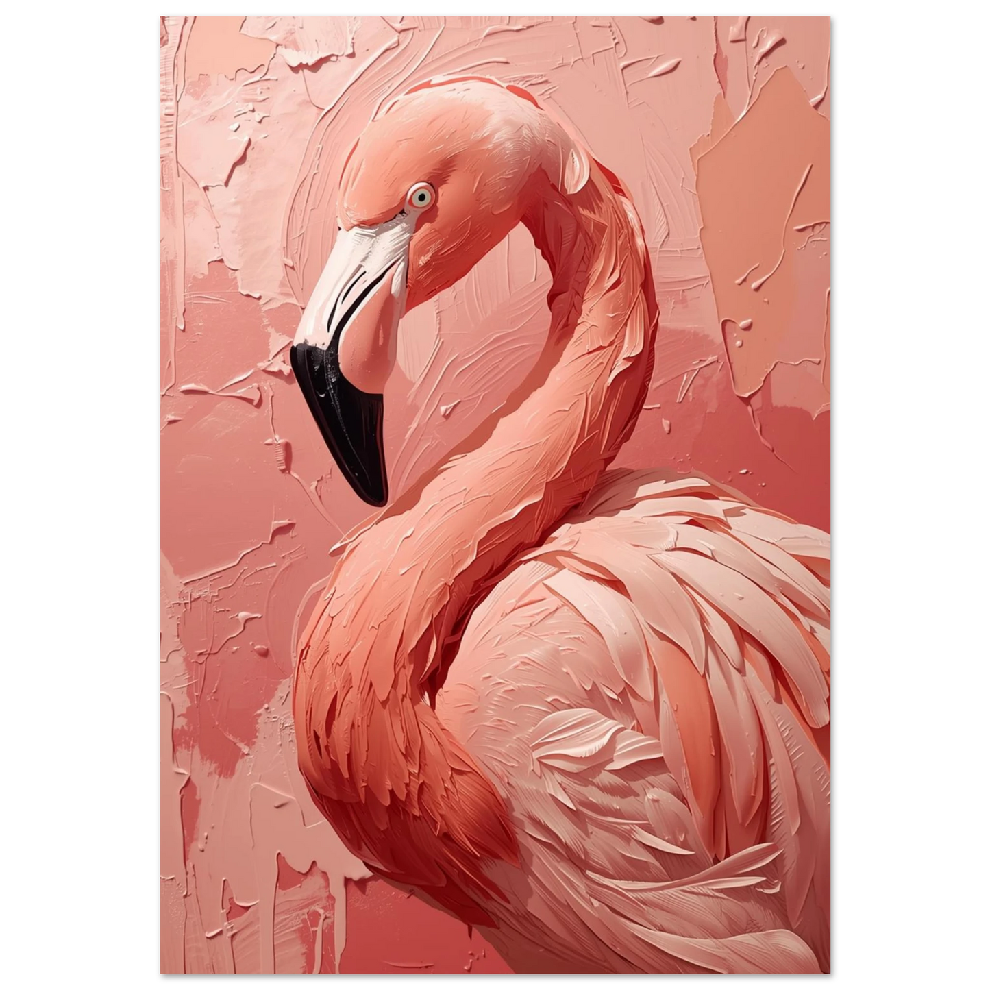 Rosa flamingo i kraftfull impastostil med tjocka penseldrag och textur