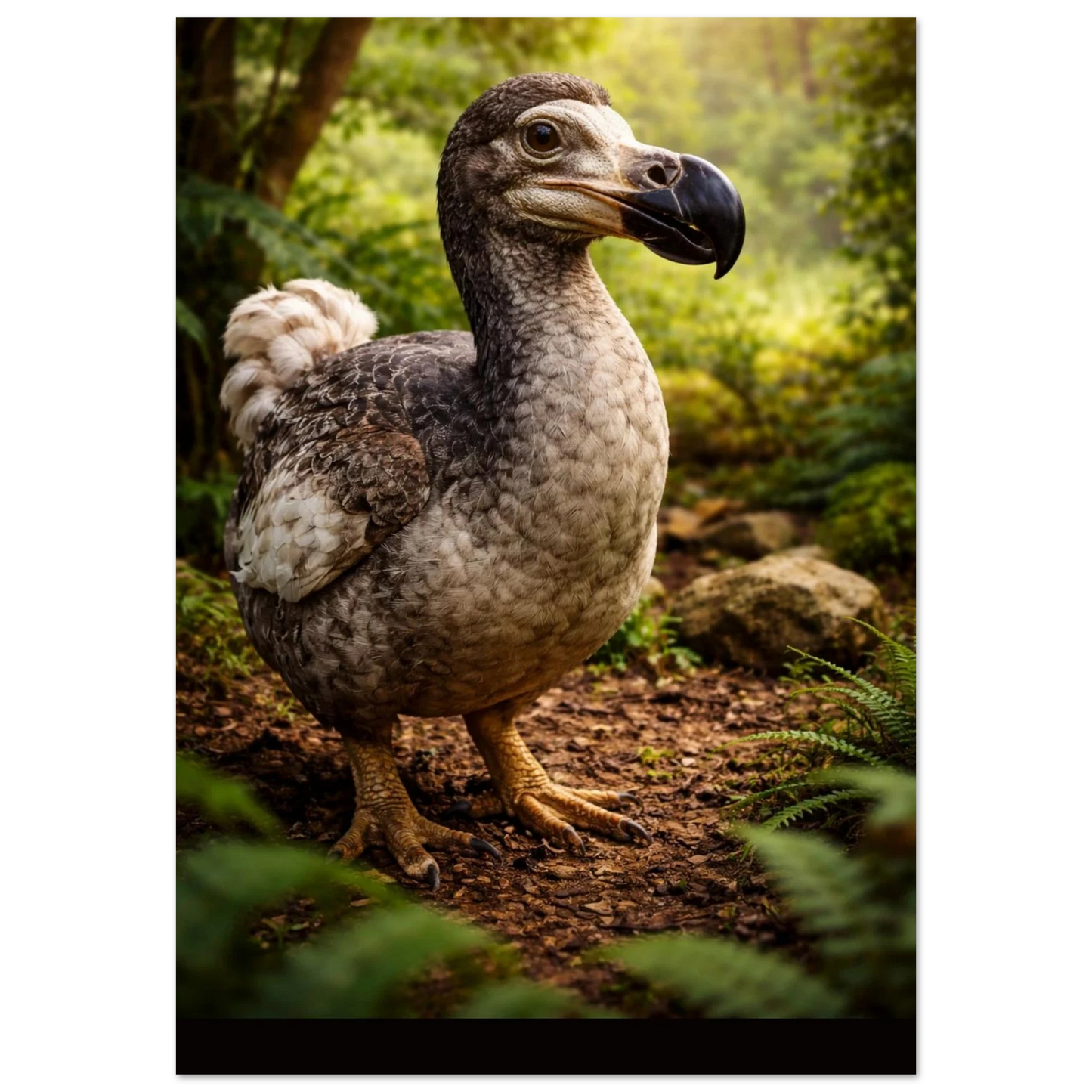 Dront ståendes i skogsmiljö, snett framifrån – Fotorealistisk poster