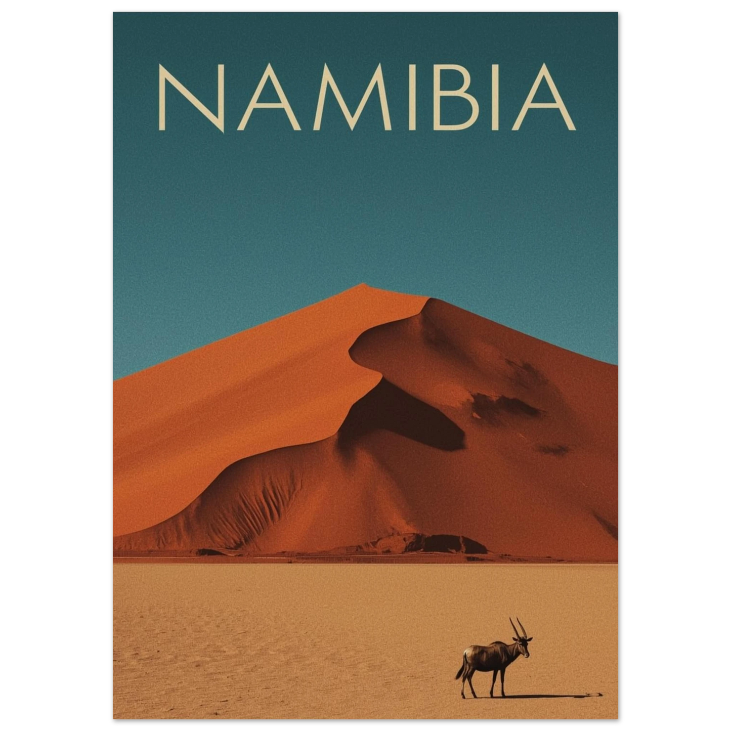 Afrikansk oryx i ökenlandskap med blå himmel – grafisk naturposter