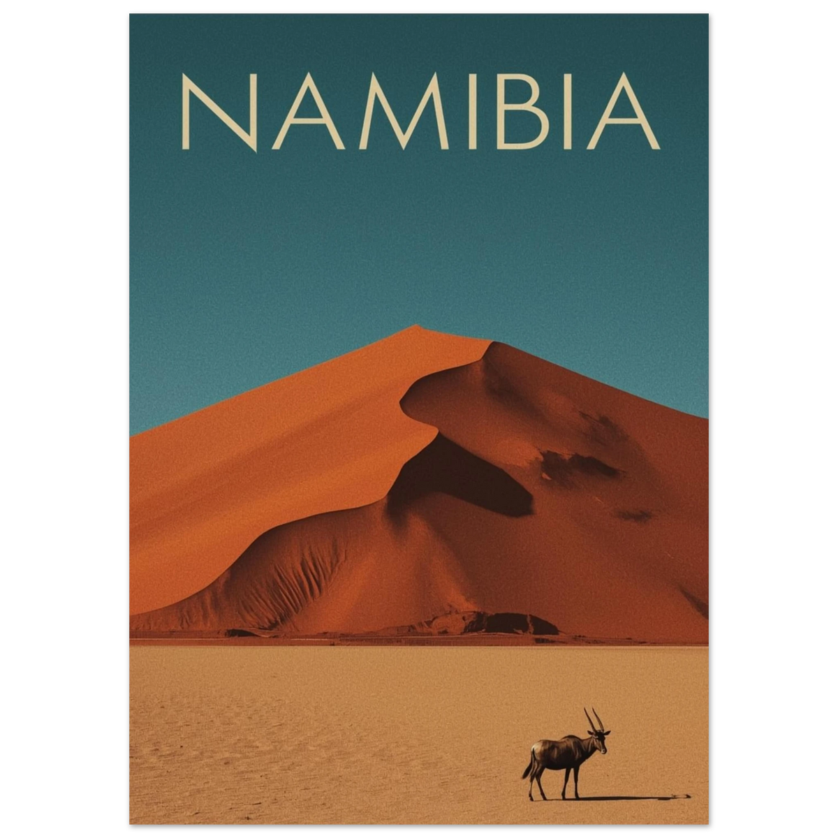 Afrikansk oryx i ökenlandskap med blå himmel – grafisk naturposter
