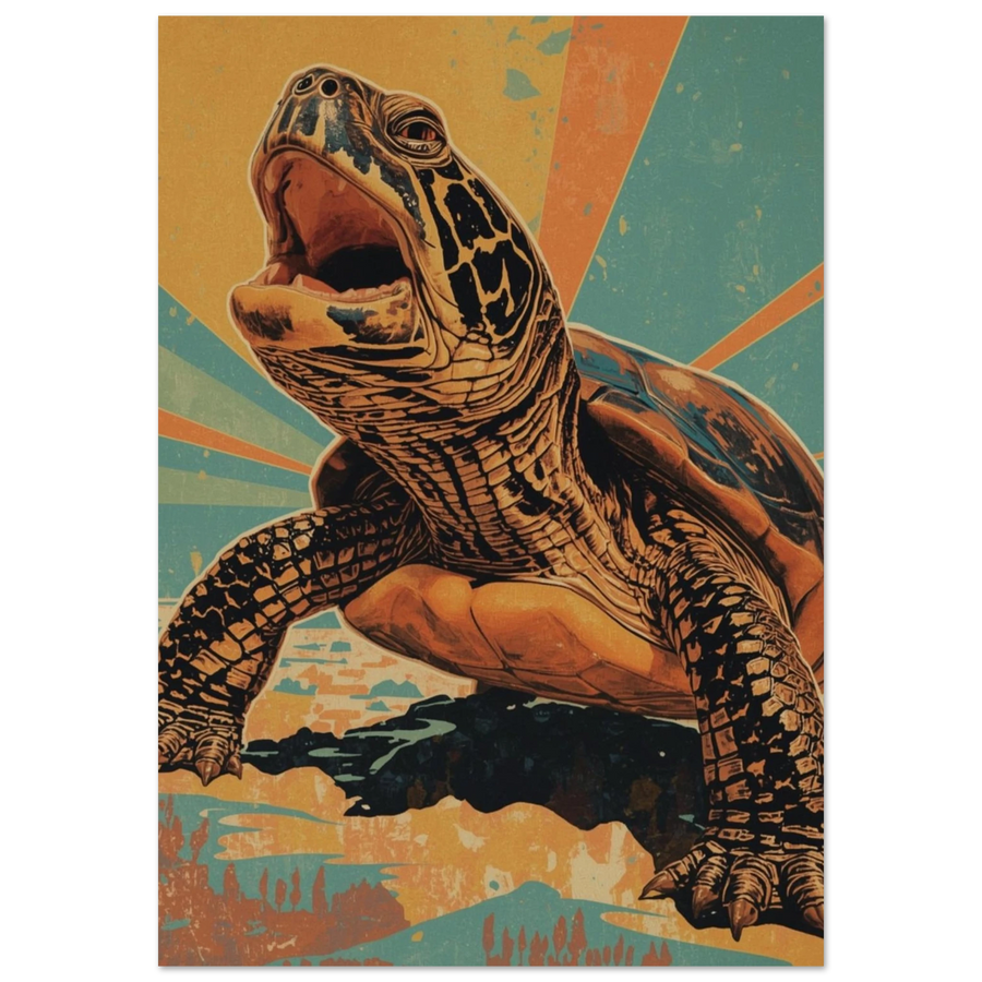 Grafisk illustration av en havssköldpadda i retro vintage-stil