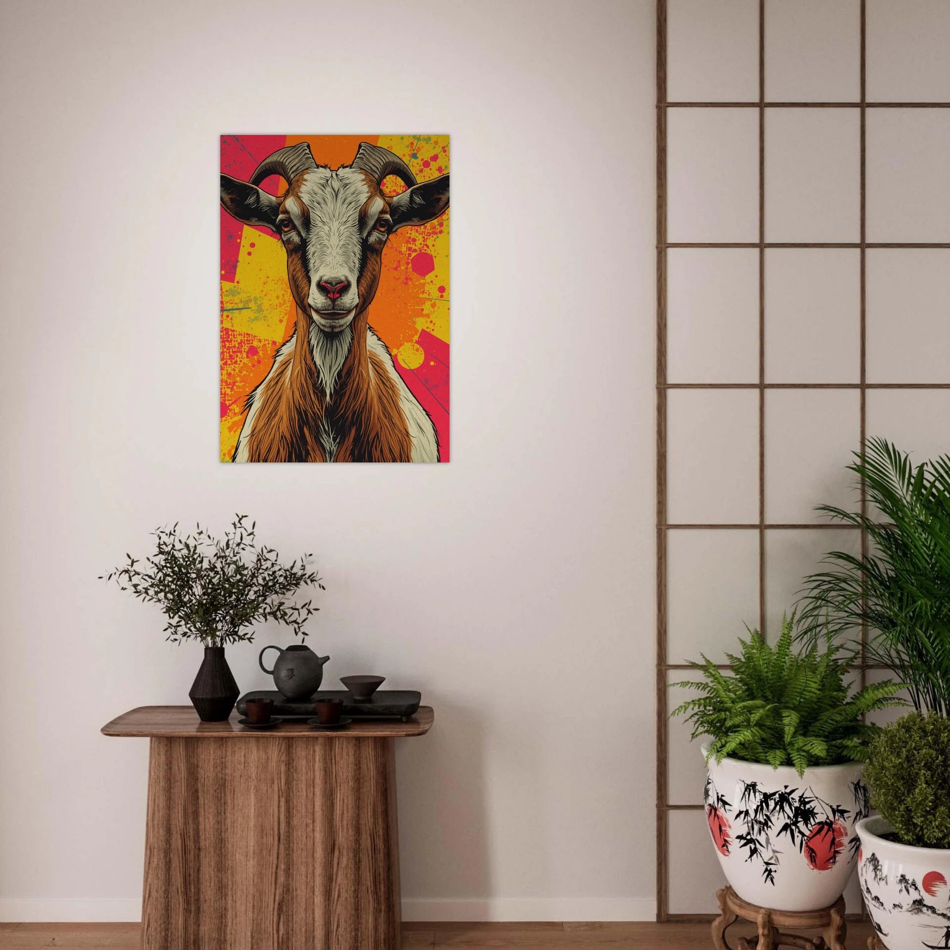 Modern konstposter föreställande en get i intensiva kontrastfärger – Retro poster