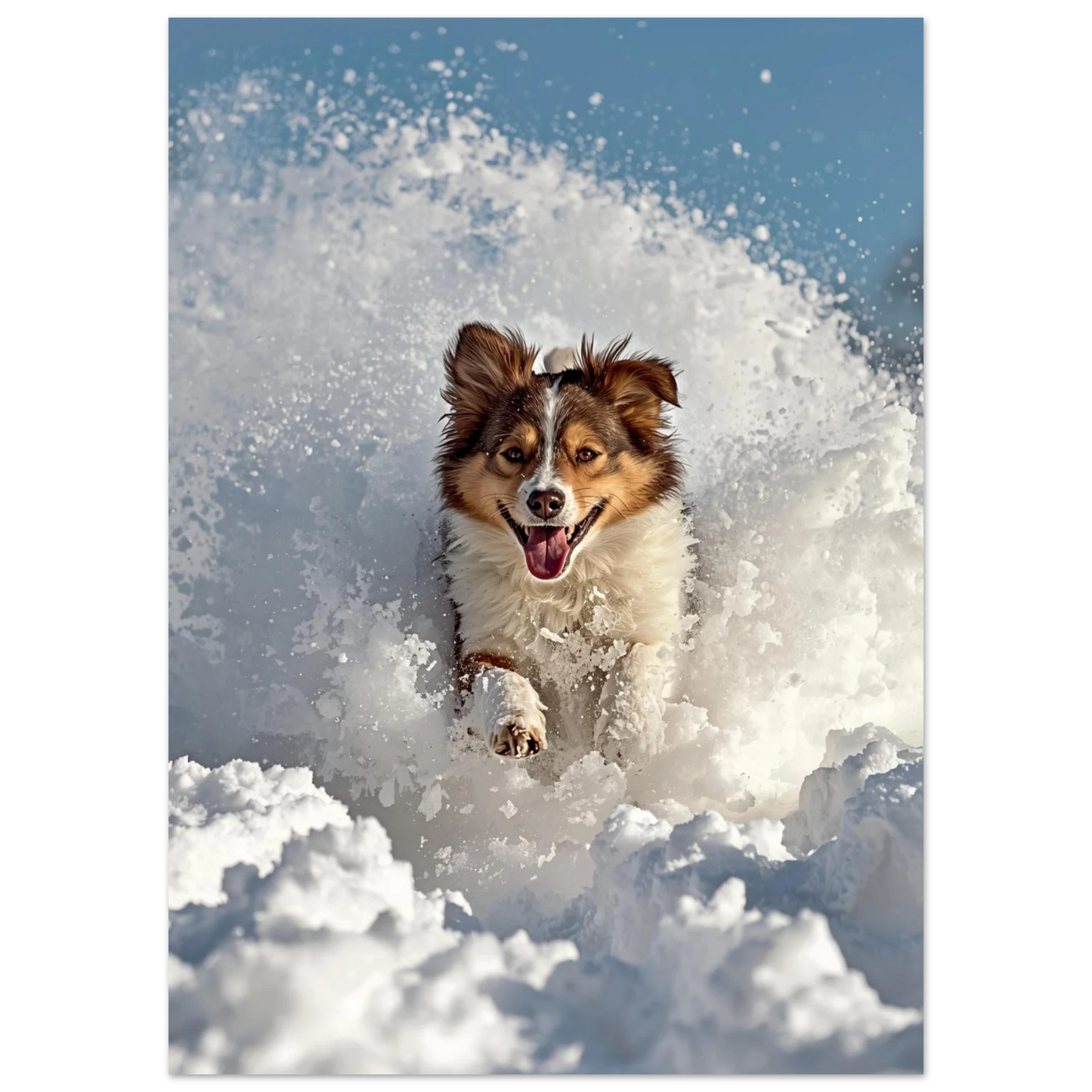 Närbild på hund som leker i snösvängar, actionfylld djurposter