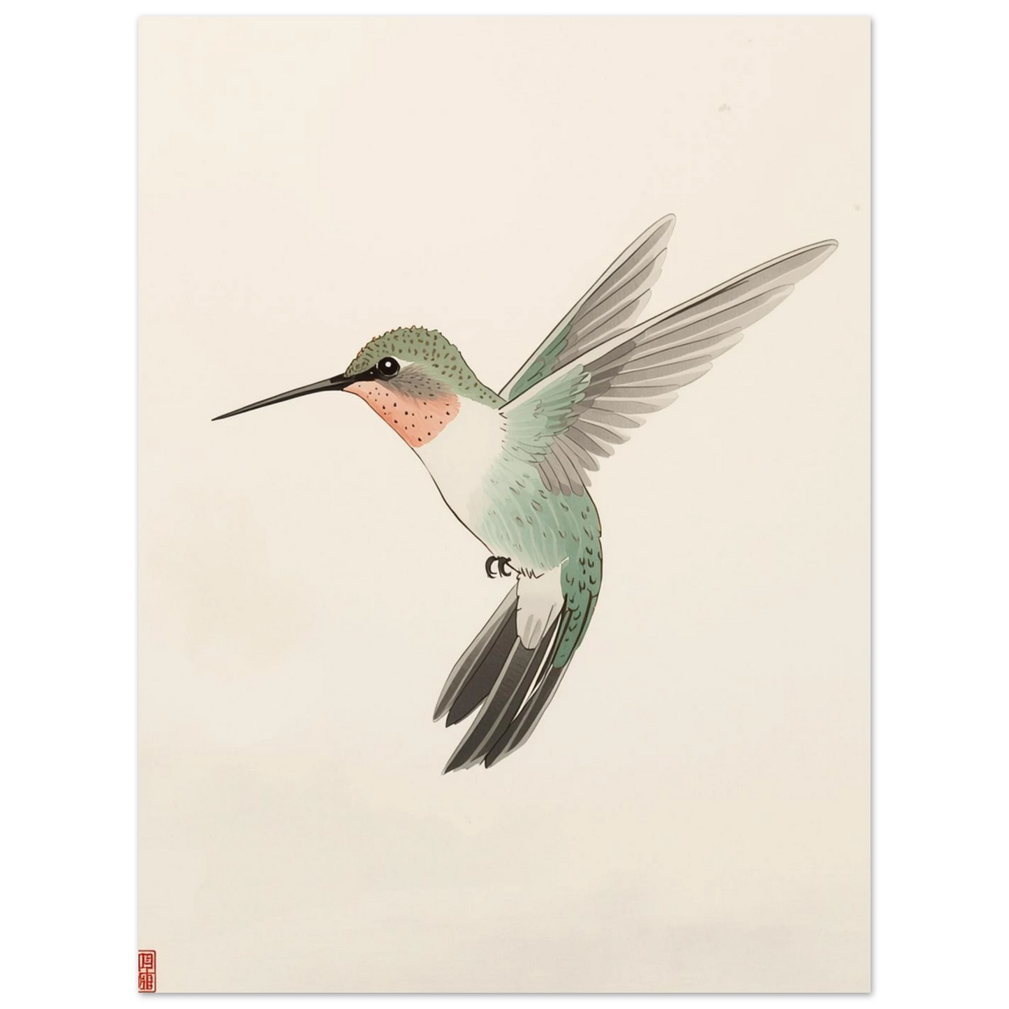 Graciös kolibri i flykt fångad med mjuka penseldrag och fin linjekonst