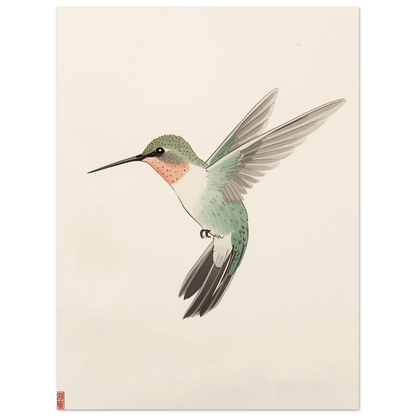 Graciös kolibri i flykt fångad med mjuka penseldrag och fin linjekonst