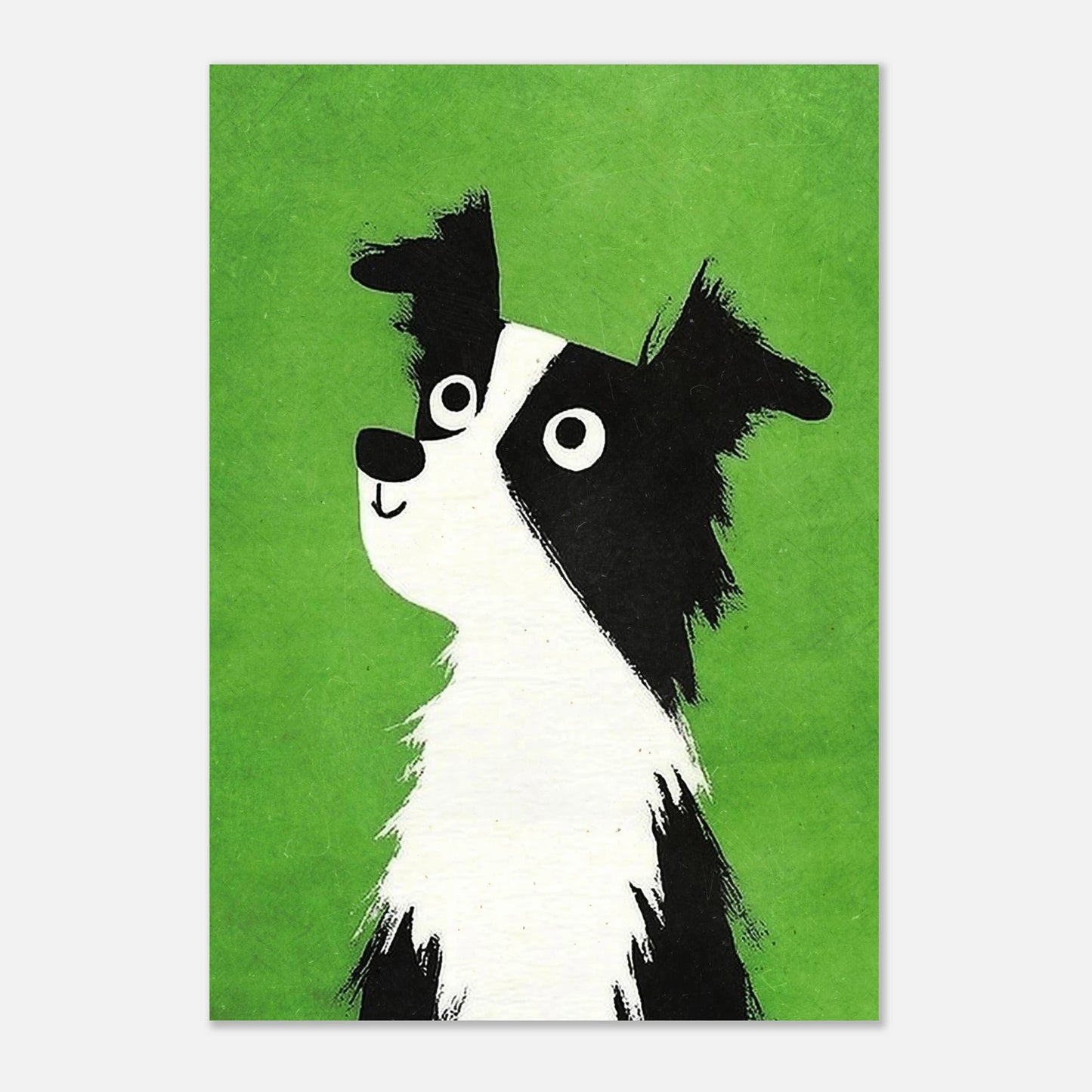 Minimalistisk illustration av en border collie på grön pappersbakgrund