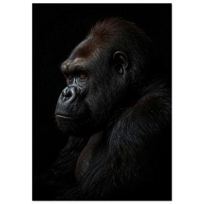 Majestätisk gorilla i studiomiljö med dramatisk ljussättning, konstnärlig tavla
