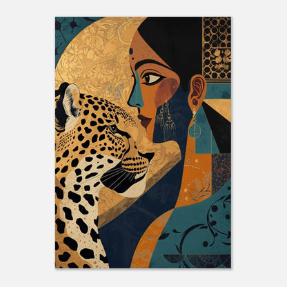 Exotisk leopardposter med rika detaljer i guld och midnattsblått, väggkonst