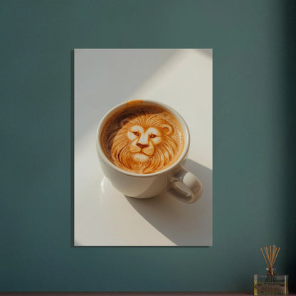 Lejonmotiv i kaffekonst, kreativ latte art i en kopp
