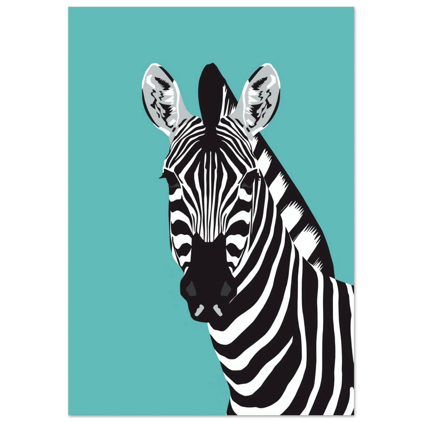 Grafisk illustration av en zebra mot turkos bakgrund - modern djurposter