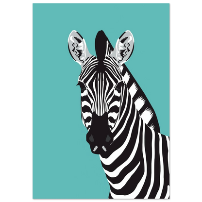 Grafisk illustration av en zebra mot turkos bakgrund - modern djurposter