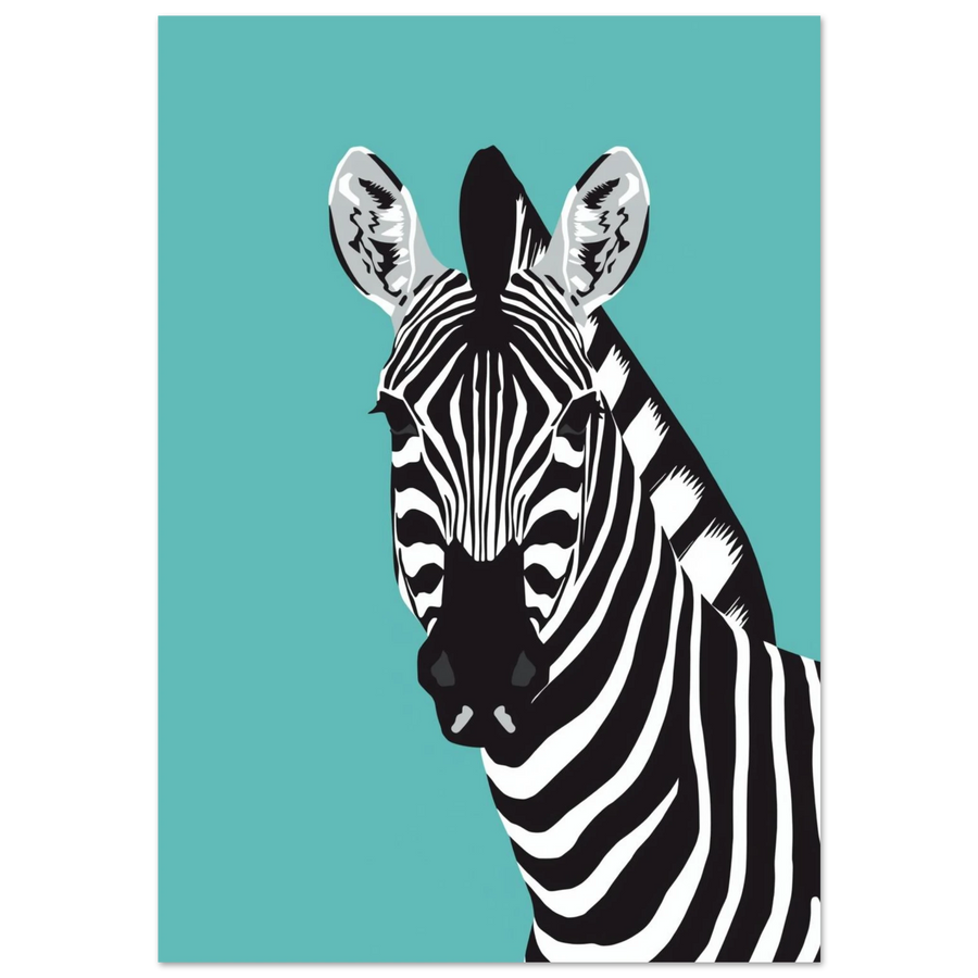 Grafisk illustration av en zebra mot turkos bakgrund - modern djurposter