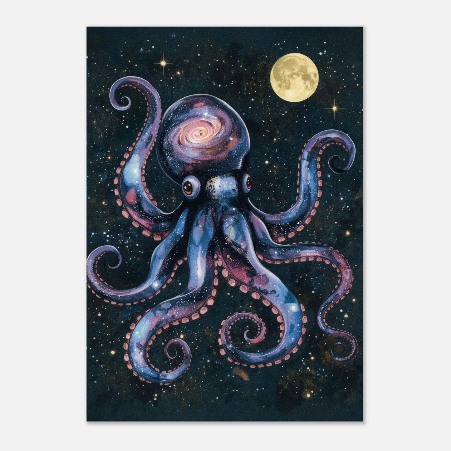 Konstnärlig illustration av en bläckfisk som bär universum i rymden