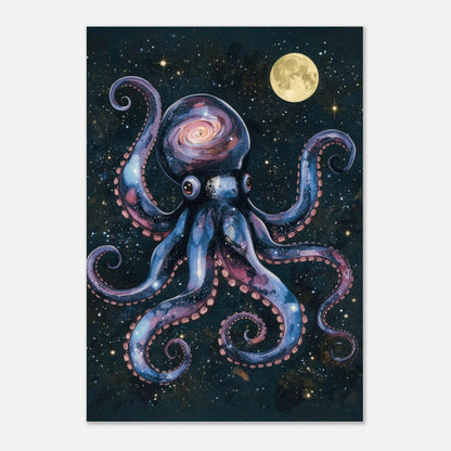 Konstnärlig illustration av en bläckfisk som bär universum i rymden