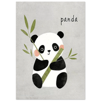 Barnposter med en sittande panda och texten panda i svart