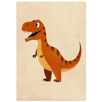 Glad orange Tyrannosaurus Rex på beige texturerad bakgrund – tecknad barnposter