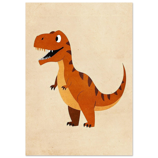 Glad orange Tyrannosaurus Rex på beige texturerad bakgrund – tecknad barnposter