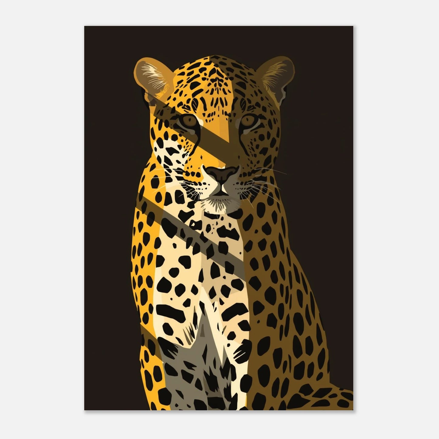Minimalistisk illustration av en majestätisk leopard med fokus på ljus och form
