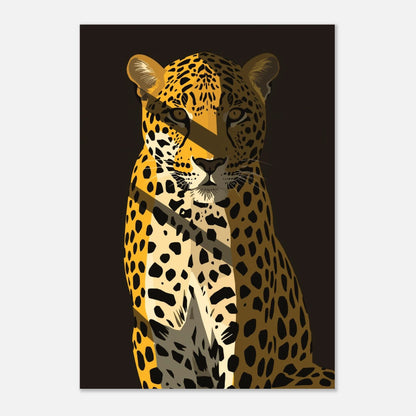 Minimalistisk illustration av en majestätisk leopard med fokus på ljus och form