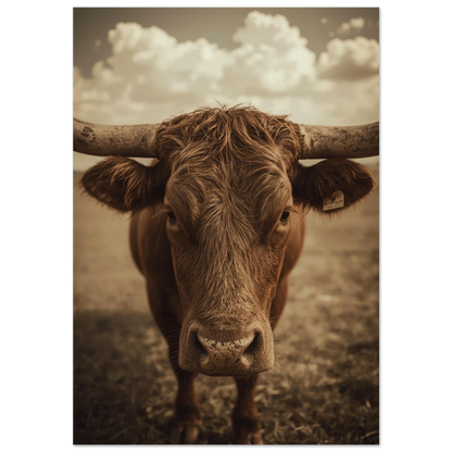 Närbild på Texas Longhorn med stora horn i sepia-tonad fotokonst