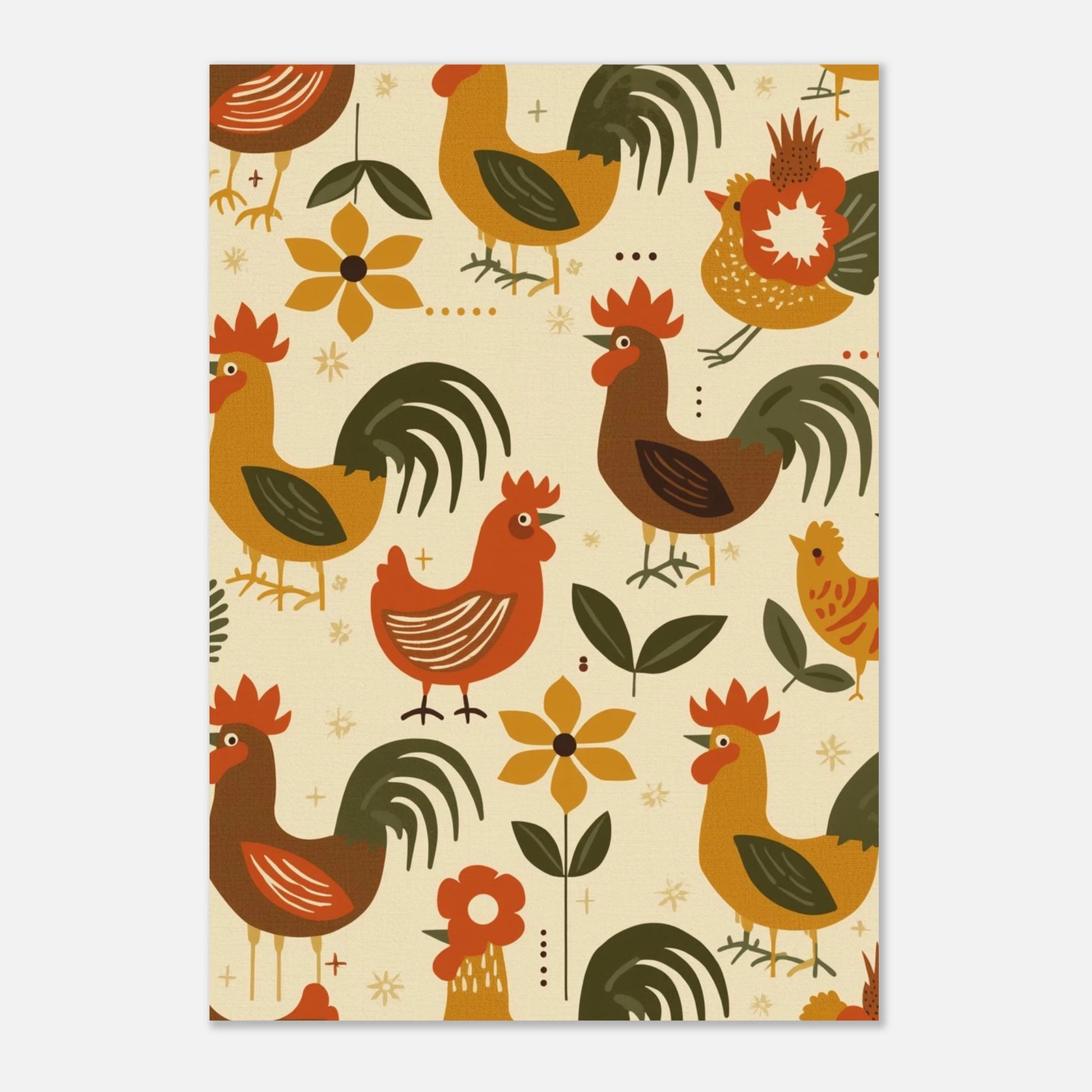 Dekorativ poster med tuppmönster för köket i midcentury modern stil
