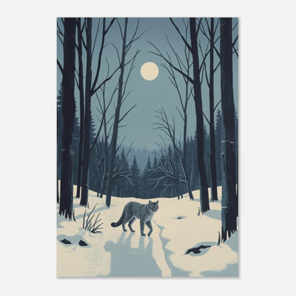 Stilren illustration av ett lodjur i en tyst vinterskog – väggkonst